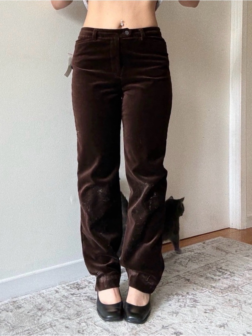 Gap Brown Velvet mid rise Trouser pants preppy casual velours pants